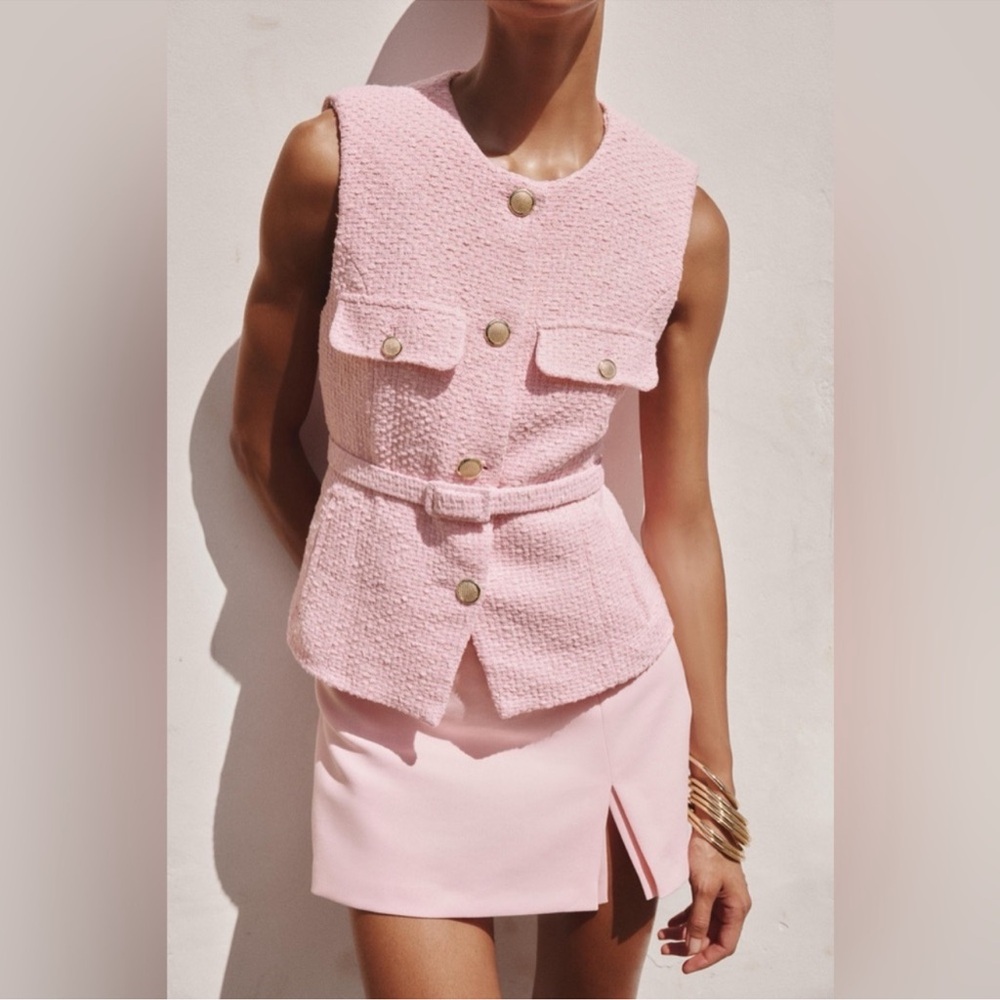 Zara Blush Pink Textured Sleeveless Blouse